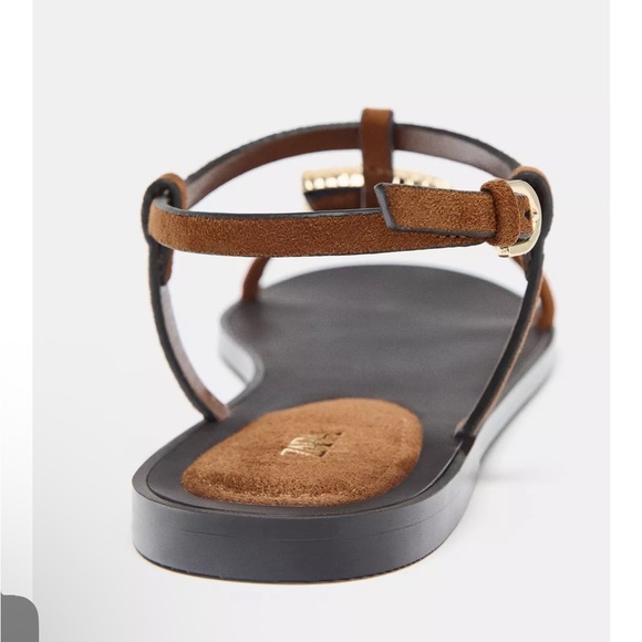 Zara NWT gold seashell appliqué detail buckle summer brown sandals - Picture 7 of 7